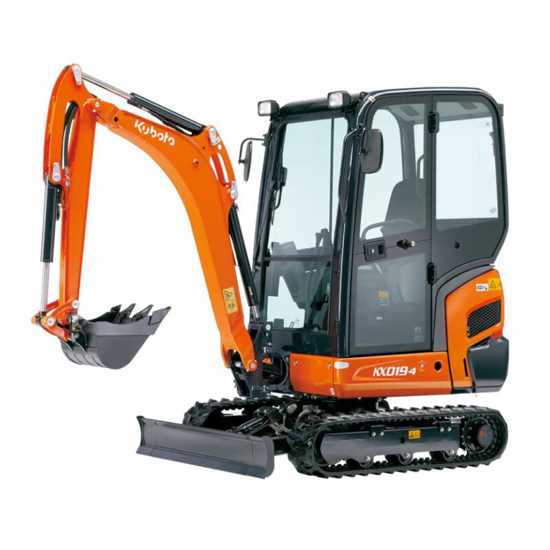 Leje af minigraver Kubota KX019-4 med kabine på Bornholm. Book online og lej i dag.